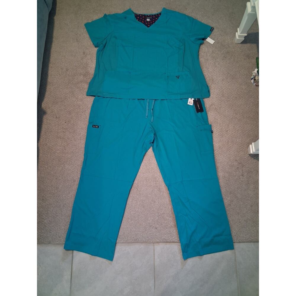 NWT Koi Basics Becca Scrub Set Women 5X Teal V-Neck Top Holly Regular Cargo...